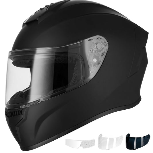 Casco integral para motocicleta, color negro