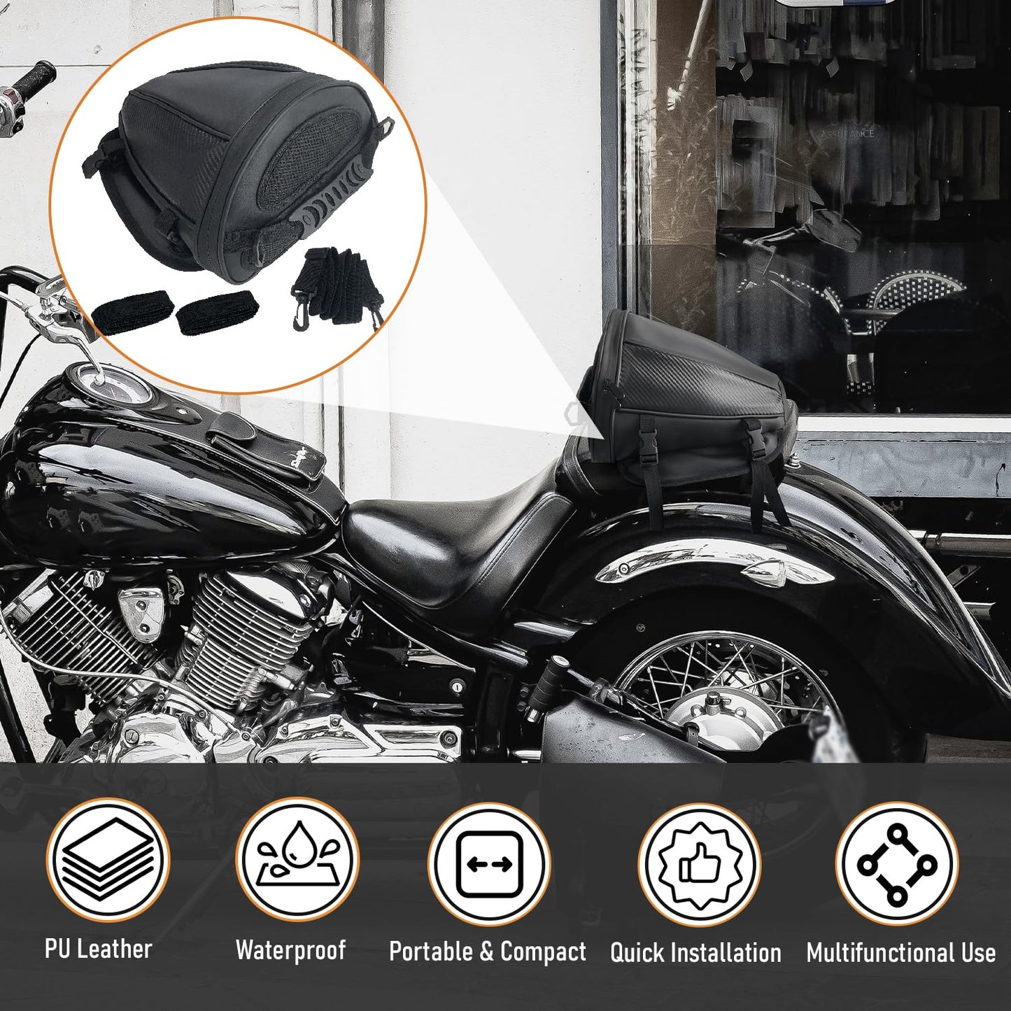 Socpuro Motorcycle Tail Bag Waterproof Rear Seat Storage